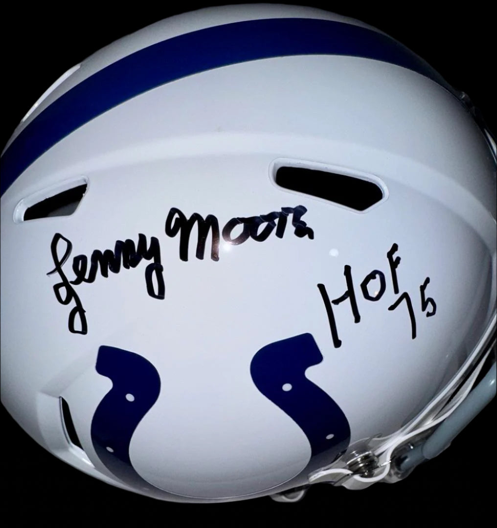 Lenny Moore (Colts) signed full size replica helmet w/HOF inscription - Schwartz COA